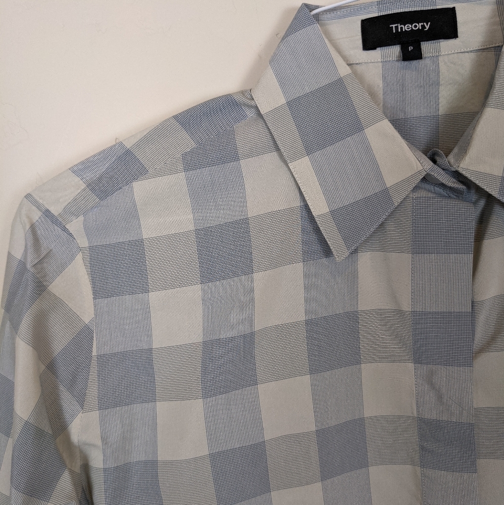 Theory P blue and white fuji check button down - Picture 3 of 9